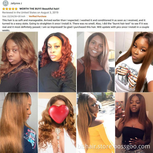 Brazilian straight hair 3 drawstring hair block 1B/30 8A gradient braided drawstring lace closed gradient color hair extension